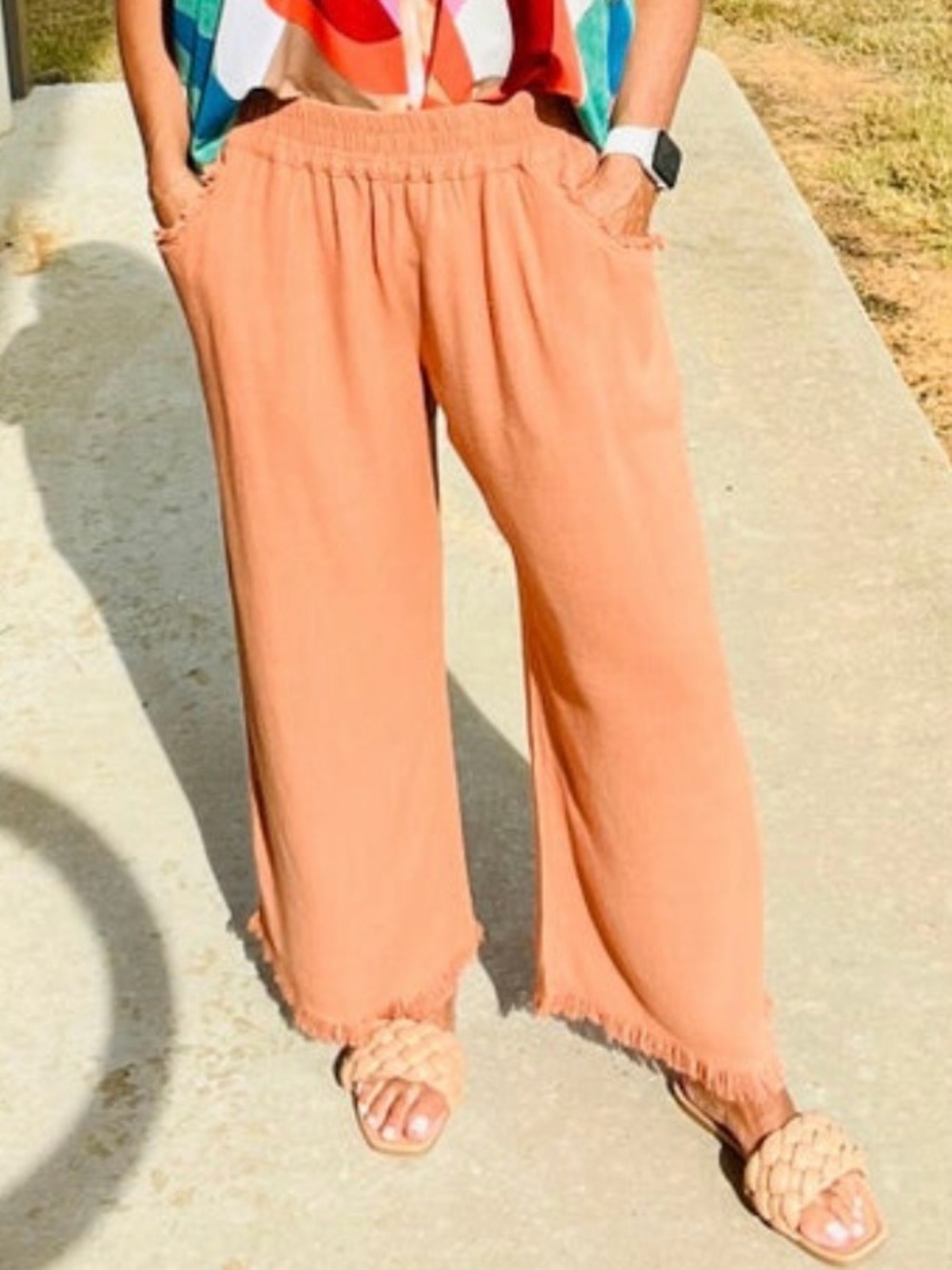 Umgee Rust Orange Elastic Waist Casual Pants